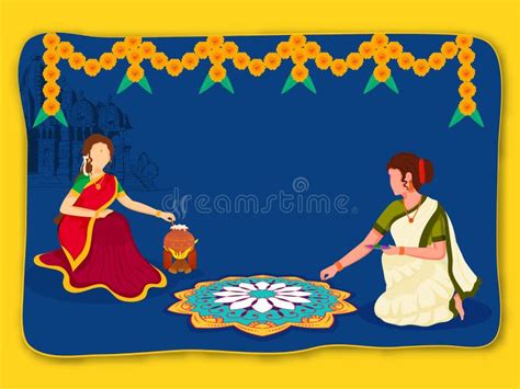 Pongal Celebration Background With Faceless South Indian Women Cooking