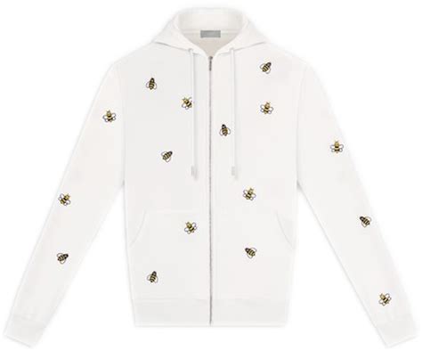 Kaws X Dior Embroidered Bees Zip Up Sweatshirt White Ss19