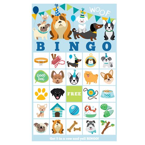 Dog Bingo Game Pug Puppy Dog Party Game Boys Printable Bingo