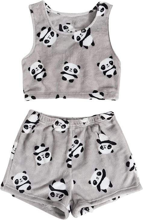 SweatyRocks Women S Fuzzy Fleece Pajama Set Crop Tank Top With Shorts Set Sleepwear Grey S At
