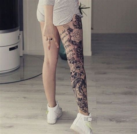 Pink rose flowers tattoo on left leg. 70+ Leg Sleeve Tattoo Favorites This Year