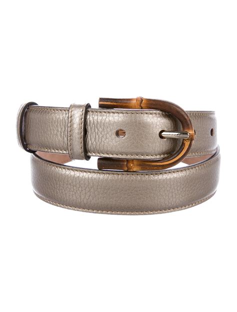 Gucci Bamboo Accent Leather Belt Metallic Belts Accessories