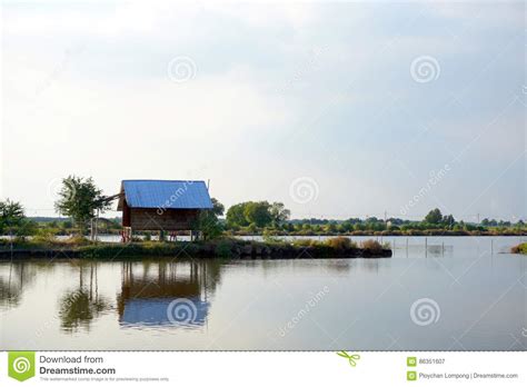 Landscape Lake With Cottage House Village Relaxation Waterfront Hut