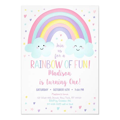 Cute Pastel Rainbow Clouds First Birthday Invitation | Zazzle.com