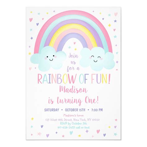 Cute Pastel Rainbow Clouds First Birthday Invitation Zazzle Com