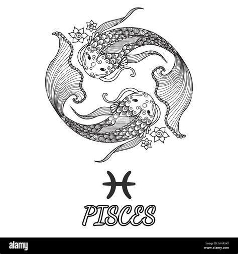 Line Art Design Of Pisces Zodiac Sign For Design Element And Adult