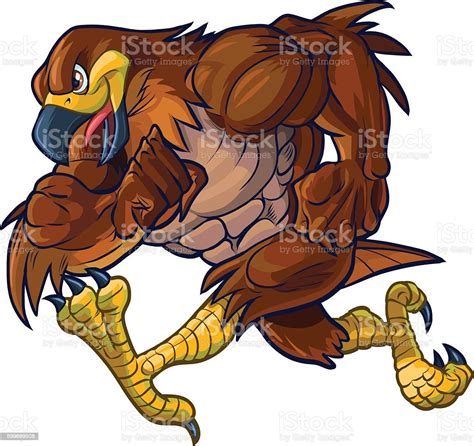 Vector Cartoon Hawk Eagle Or Falcon Mascot Running Stock Illustration