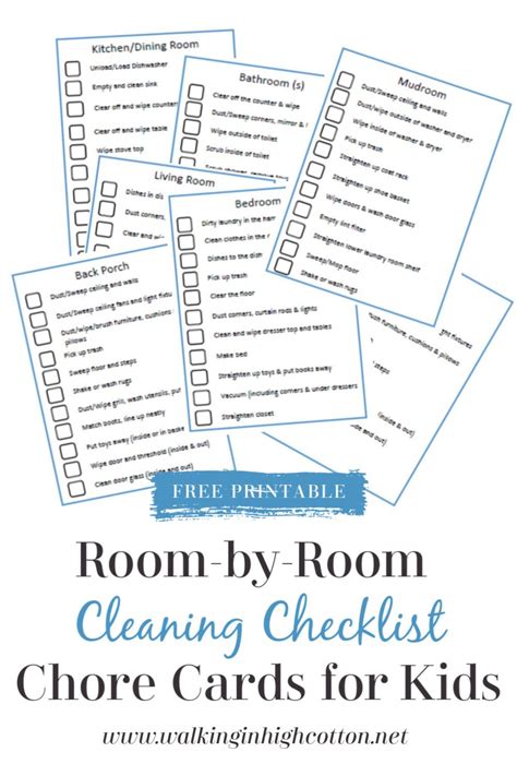 Room By Room Cleaning Checklist Chore Cards For Kidsfree Printable