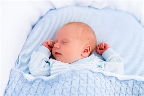 Newborn Baby Boy In White Bassinet Stock Photo Download Image Now
