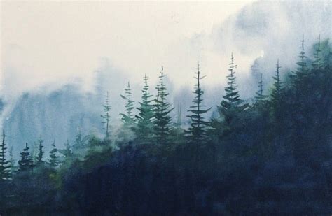 Pacific Northwest Watercolor Misty Mountains Misty Pine Etsy Pine