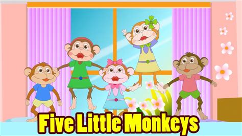 Five Little Monkeys Jumping On The Bed With Lyrics Kids Songs Nursery