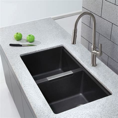 White, undermount kitchen sinks : Faucet.com | KGU-434B in Black Onyx by Kraus