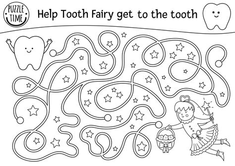 Black And White Dental Care Maze For Children Preschool Line Dentist