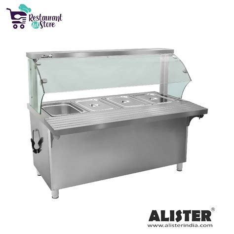 Ss Service Bain Marie With Sneeze Guard Glass For 4 Gn Pans Of 11