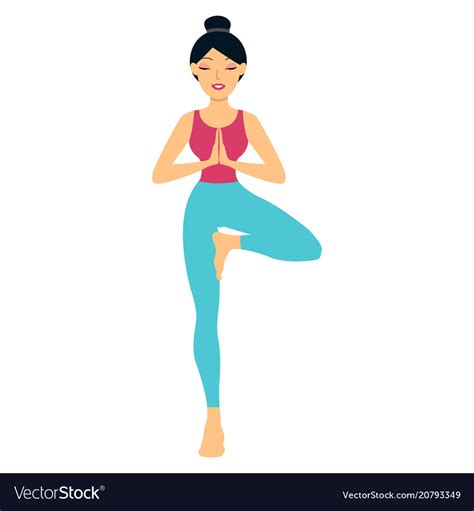 Young Woman Doing Yoga Exercise Tree Pose Vector Image