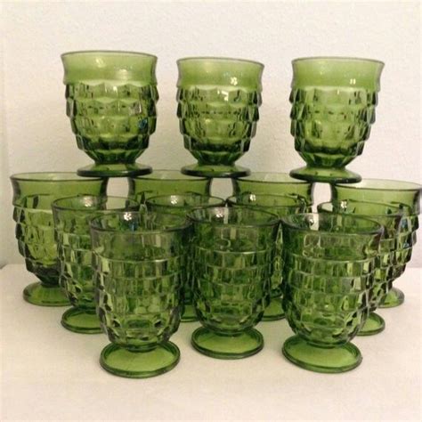 whitehall indiana glass green footed glasses tumblers set of 14 us 48 00 indiana glass