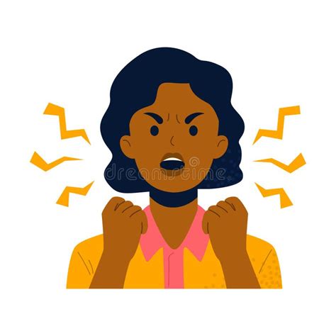 Black Angry Woman Screams Clenching Her Hands Into A Fists Stock