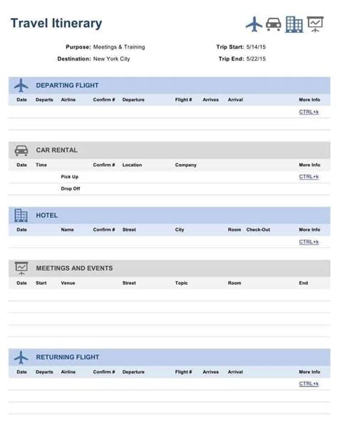 Template For Travel Itinerary For Your Needs