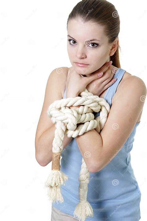 Young Woman With Tied Up Hands Stock Image Image Of Prisoner Limited