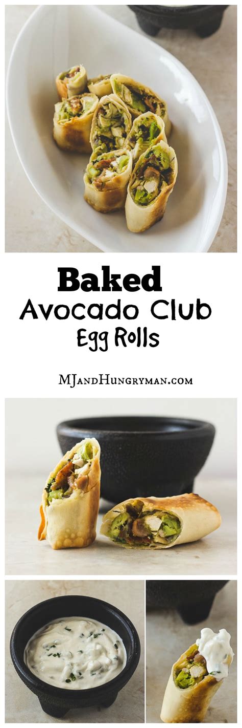 Working one wrap at a time, place 1 tablespoon of filling in the top third. Baked Avocado Club Egg Rolls with Spicy Ranch Dip | Recipe ...