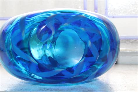 Large Vintage Murano Glass Bud Vase Blue Patterned