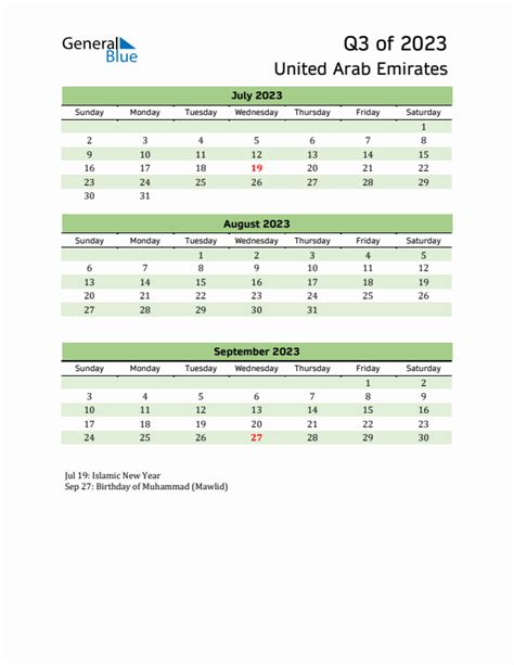 Q3 2023 Quarterly Calendar With United Arab Emirates Holidays Pdf
