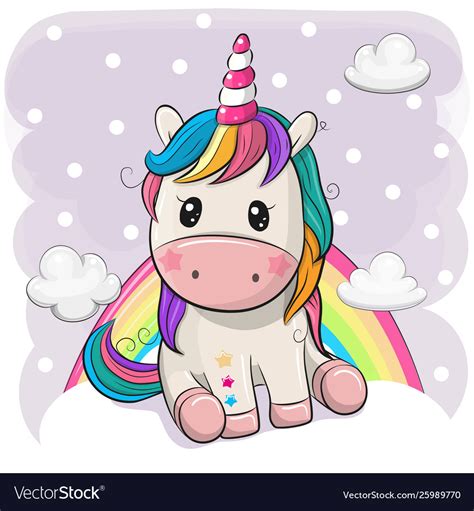 Cartoon Unicorn Is Sitting On Clouds Royalty Free Vector