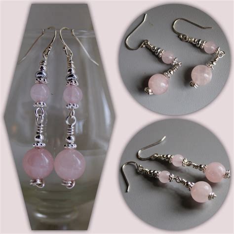 Silver Dangle Earrings Rose Quartz Earrings Pink Earrings Etsy Rose