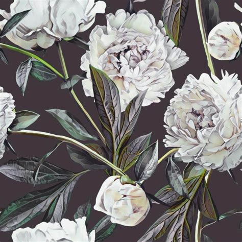 Large Peony Flowers Wallpaper Peel And Stick Dark Floral Wall Etsy