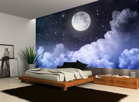 Night Sky Moon Clouds Dark Stars Wall Mural Photo Wallpaper Giant Wall