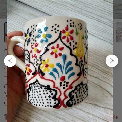 Turkish Flower Design Ceramic Pottery Mug Handmade Turkish Ceramic Mug
