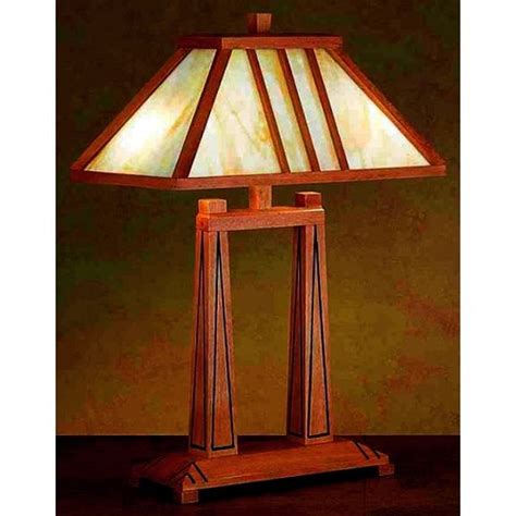 Mission Prairie Tiffany Wood Dual Post Lamp Stained Glass Table Lamps Craftsman Lamps Wood