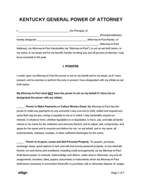 Free Kentucky General Power Of Attorney Form Pdf Word