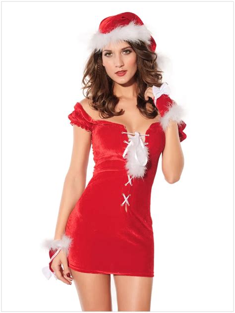 Women Sexy Santa Claus Costume Christmas Party Open Front Dress Naughty Girl Red Velour Furry