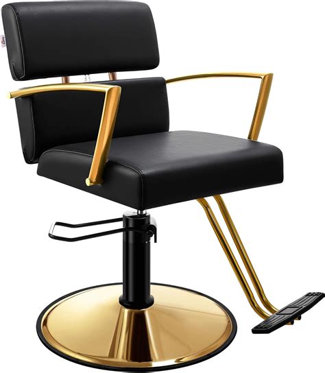 Baasha Salon Chair For Hair Stylist Gold With Black Leather Salon Chairs Heavy