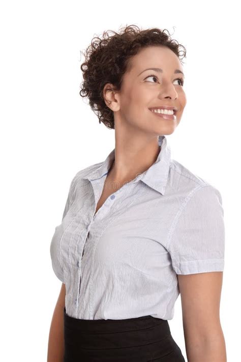 Smiling Young Beautiful Business Woman Looking Back Isolated Stock