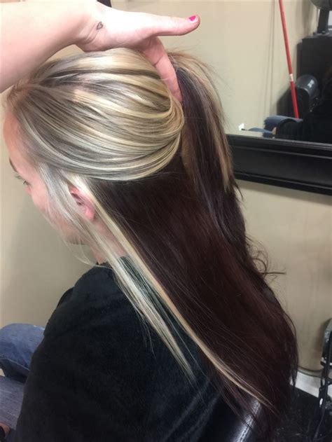 dark brown hair with blonde chunks underneath