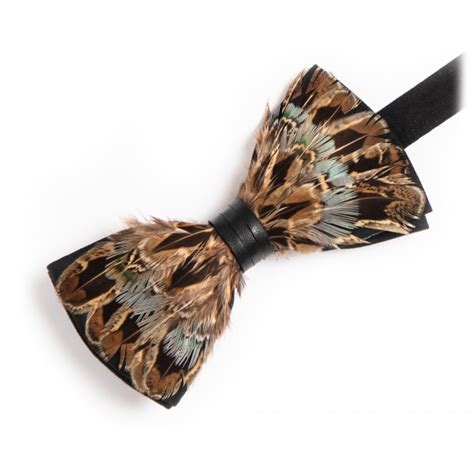 Genius Bowtie Van Gogh Black Suede Leather Bow Tie With Feathers