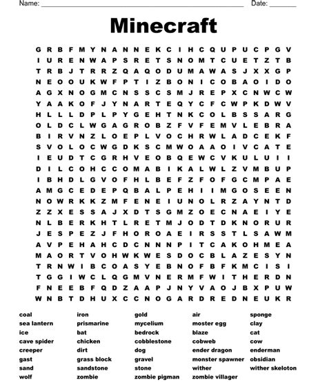Minecraft Word Search Wordmint