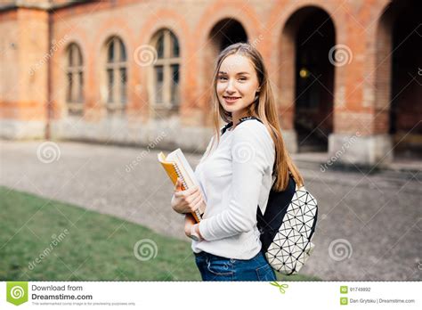 Female College Student Happy Girl In European University