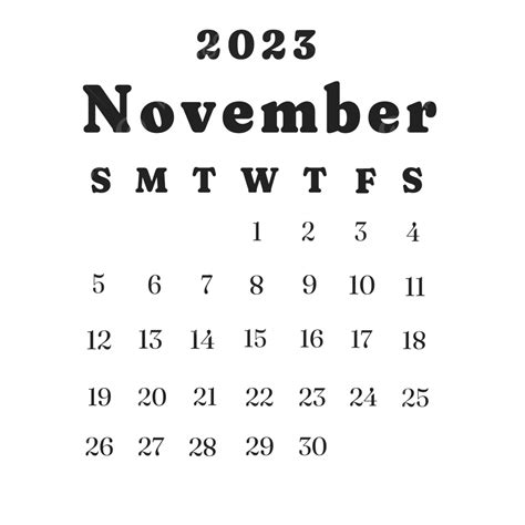 Modelo De Calendário De Novembro De 2023 Png Novembro 2023