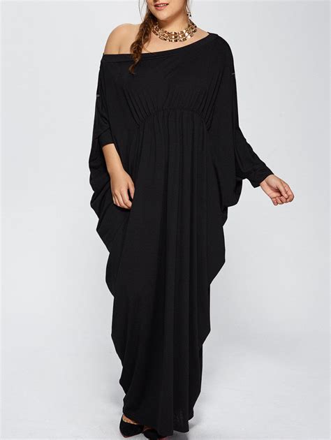 Black 2xl Plus Size One Shoulder Prom Maxi Evening Dress
