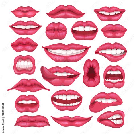 Lip Vector Cartoon Beautiful Red Lips In Kiss Or Smile And Fashion