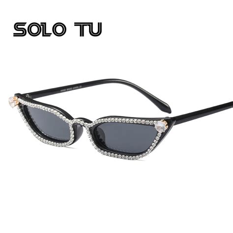 Fashion Shine Rectangle Diamond Frame Small Cat Eye Sunglasses Women Protection Sun Glasses