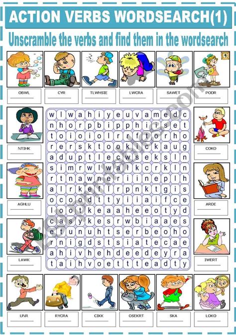 Action Verb Word Search Printable