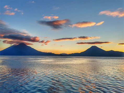 Sunset Behind The Volcanoes Around Lake Atitlan Guatemala Oc
