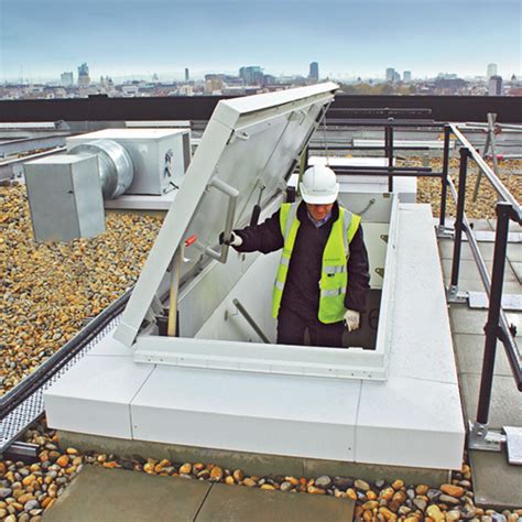 A variety of special sizes are also available to provide an accessible way to install or remove large pieces of equipment from a building. Type L Roof Hatch-Service Stair Access