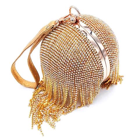 Gold Clutch Luxury Evening Clutch Full Diamond Evening Bags Tassel