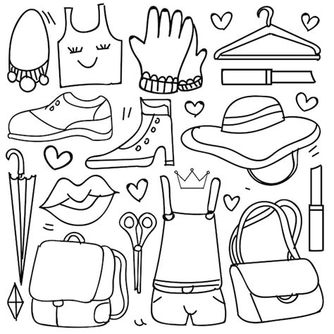 premium vector set of woman fashion accessories in doodle style isolated on white background