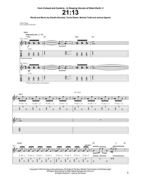Coheed And Cambria 2113 Sheet Music Pdf Notes Chords Metal Score